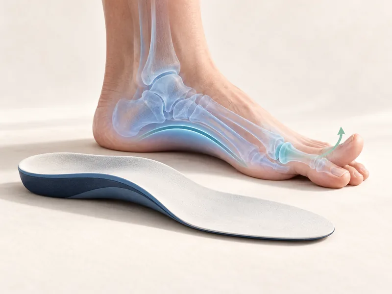 Custom orthotic insole beside a foot with a supported arch